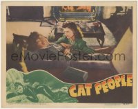 5f0256 CAT PEOPLE LC 1942 sexy Simone Simon watches Kent Smith laying on couch by fireplace!