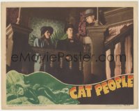 5f0257 CAT PEOPLE LC 1942 pretty Simone Simon & Tom Conway with Kent Smith by stairs, ultra rare!