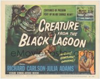 5f0265 CREATURE FROM THE BLACK LAGOON TC 1954 classic art of monster attacking sexy Julie Adams!