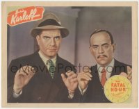 5f0280 FATAL HOUR LC 1940 c/u of Grant Withers & Boris Karloff as Mr. Wong putting their hands up!