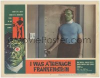 5f0313 I WAS A TEENAGE FRANKENSTEIN LC #4 1957 great close up of wacky monster opening door!