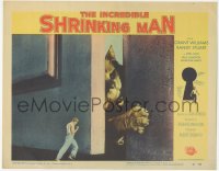 5f0316 INCREDIBLE SHRINKING MAN LC #4 1957 great fx image of tiny man shutting door on giant cat!