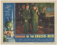 5f0331 INVASION OF THE SAUCER MEN LC #4 1957 soldiers with giant walkie talkie, wonderful border art