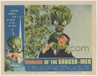 5f0324 INVASION OF THE SAUCER MEN LC #5 1957 fantastic close up of cabbage head alien choking guy!