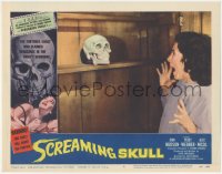 5f0389 SCREAMING SKULL LC #8 1958 great image of woman screaming in terror at skull on shelf!