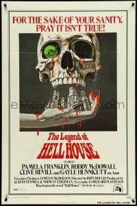 5f0916 LEGEND OF HELL HOUSE 1sh 1973 B.T. art of skull & haunted house dripping with blood!