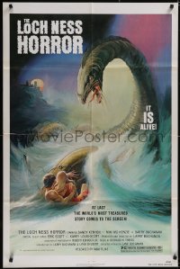 5f0919 LOCH NESS HORROR 1sh 1982 great Lamanna artwork of prehistoric monster attacking couple!