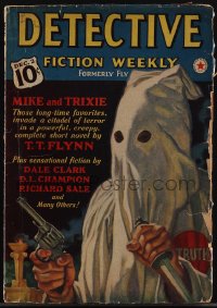 5f0070 DETECTIVE FICTION WEEKLY pulp magazine December 2, 1939 cover art of hooded KKK man w/ gun!