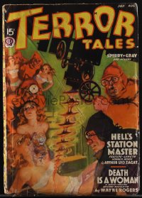 5f0067 TERROR TALES pulp magazine Jul-Aug 1938 Hell's Station Master cover art of girls tortured!