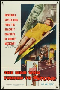 5f0934 MAN WHO TURNED TO STONE 1sh 1957 Victor Jory practices unholy medicine, cool sexy horror art!