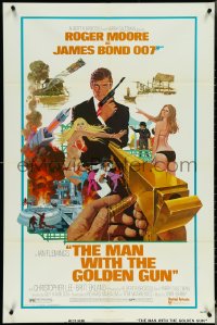 5f0938 MAN WITH THE GOLDEN GUN West Hemi 1sh 1974 McGinnis art of Roger Moore as James Bond!