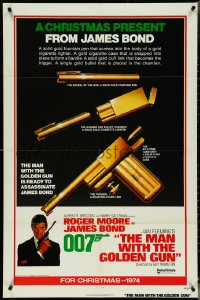 5f0936 MAN WITH THE GOLDEN GUN teaser 1sh 1974 a Christmas present from Moore as James Bond 007!