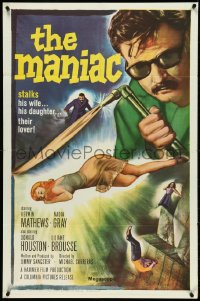 5f0939 MANIAC 1sh 1963 Kerwin Mathews, Hammer, he stalks his wife, his daughter, their lover!