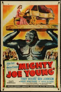 5f0945 MIGHTY JOE YOUNG style B 1sh 1949 Harryhausen, giant ape holding Terry Moore & piano!