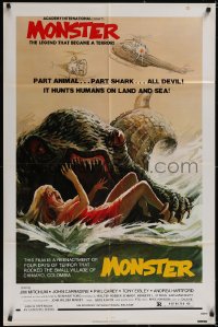5f0949 MONSTER 1sh 1982 great Lamanna artwork of wacky prehistoric monster attacking woman!