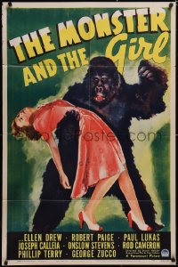 5f0948 MONSTER & THE GIRL 1sh 1941 great art of fake ape carrying unconscious woman, ultra rare!