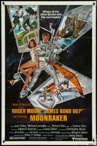 5f0958 MOONRAKER style B int'l 1sh 1979 art of Roger Moore as Bond & Chiles in space by Goozee!