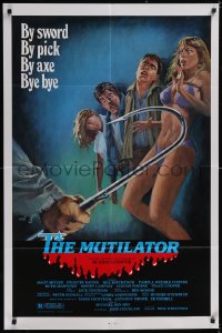 5f0963 MUTILATOR 1sh 1984 cool horror art of people hung on wall, by sword, by pick, by axe, bye!