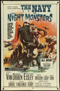5f0969 NAVY VS THE NIGHT MONSTERS 1sh 1966 wild horror art of sexy Mamie Van Doren in peril!