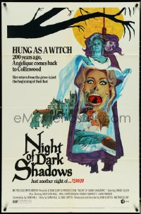 5f0973 NIGHT OF DARK SHADOWS 1sh 1971 wild freaky art of the woman hung as a witch 200 years ago!