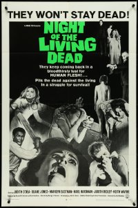 5f0977 NIGHT OF THE LIVING DEAD 1sh 1968 George Romero zombie classic, light green title design!