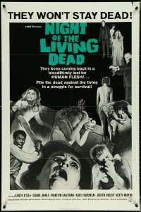 5f0976 NIGHT OF THE LIVING DEAD 1sh 1968 George Romero zombie classic, dark green title design!