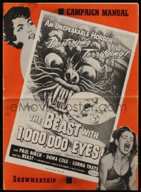 5f0133 BEAST WITH 1,000,000 EYES pressbook 1955 art of monster attacking sexy girl by Albert Kallis!