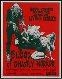 5f0135 BLOOD OF GHASTLY HORROR pressbook R1984 human zombies rise from coffins as living corpses!