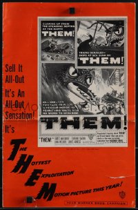 5f0152 THEM pressbook 1955 classic sci-fi, cool art of horror horde of giant ant-monsters!