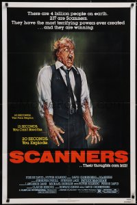 5f1042 SCANNERS 1sh 1981 David Cronenberg, in 20 seconds your head explodes, cool art by Joann!