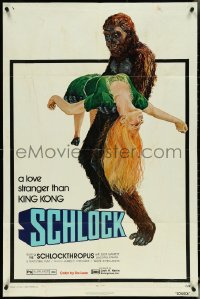 5f1044 SCHLOCK 1sh 1973 John Landis horror comedy, wacky art of ape man carrying sexy girl!