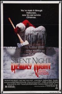 5f1054 SILENT NIGHT, DEADLY NIGHT 1sh 1984 close up of killer Santa Claus w/axe going down chimney!