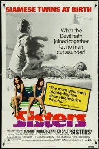 5f1057 SISTERS 1sh 1973 directed by Brian De Palma, Margot Kidder is a set of conjoined twins!