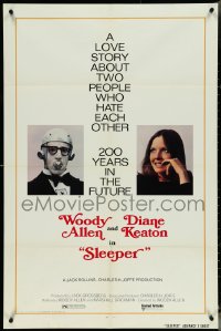 5f1060 SLEEPER advance 1sh 1974 images of time traveler Woody Allen, Diane Keaton, wacky sci-fi!