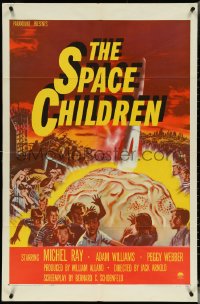 5f1066 SPACE CHILDREN 1sh 1958 Jack Arnold, great sci-fi art of kids, rocket & giant alien brain!