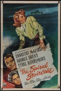 5f1070 SPIRAL STAIRCASE 1sh 1946 art of Dorothy McGuire, George Brent & Ethel Barrymore!