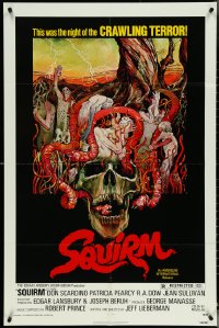 5f1075 SQUIRM 1sh 1976 wild Drew Struzan horror art, it was the night of the crawling terror!