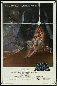 5f1087 STAR WARS style A second printing 1sh 1977 A New Hope, Jung art of Vader over Luke & Leia!