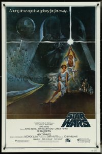 5f1085 STAR WARS style A fourth printing 1sh 1977 A New Hope, Jung art of Vader over Luke & Leia!