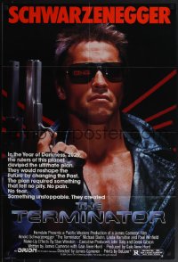 5f1110 TERMINATOR 1sh 1984 classic image of cyborg Arnold Schwarzenegger, no border design!