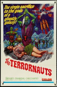 5f1115 TERRORNAUTS 1sh 1967 wild art of alien virgin sacrifice to the gods of a ghastly galaxy!