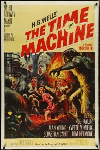 5f1127 TIME MACHINE 1sh 1960 H.G. Wells, George Pal, great Reynold Brown sci-fi artwork!