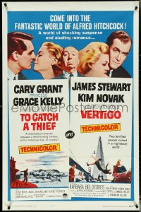 5f1129 TO CATCH A THIEF/VERTIGO 1sh 1963 Alfred Hitchcock shown, Grant, Kelly, Stewart & Novak!