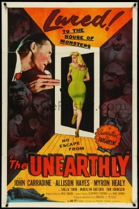 5f1139 UNEARTHLY 1sh 1957 John Carradine, sexy Sally Todd is lured to the house of monsters!
