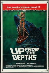 5f1140 UP FROM THE DEPTHS 1sh 1979 wild horror artwork of giant killer fish by William Stout!