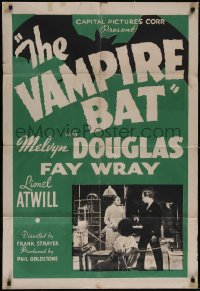 5f1143 VAMPIRE BAT 1sh R1940s Lionel Atwill, Fay Wray & Douglas in laboratory + bat art, ultra rare!