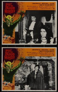 5f0500 NIGHT OF THE BLOOD MONSTER 8 LCs 1972 Jess Franco, wacky border art beast & sexy girl!
