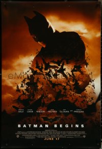 5g0684 BATMAN BEGINS advance DS 1sh 2005 June 17, image of Christian Bale's head surrounded by bats!