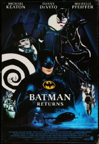 5g0688 BATMAN RETURNS int'l 1sh 1992 Burton, Keaton, The Bat, The Cat, The Penguin, collage design!