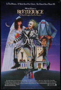 5g0691 BEETLEJUICE 1sh 1988 Tim Burton, Ramsey art of Michael Keaton, Baldwin & Geena Davis!